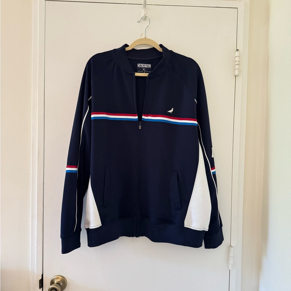 Staple Navy Jacket with Red and White Stripes XL